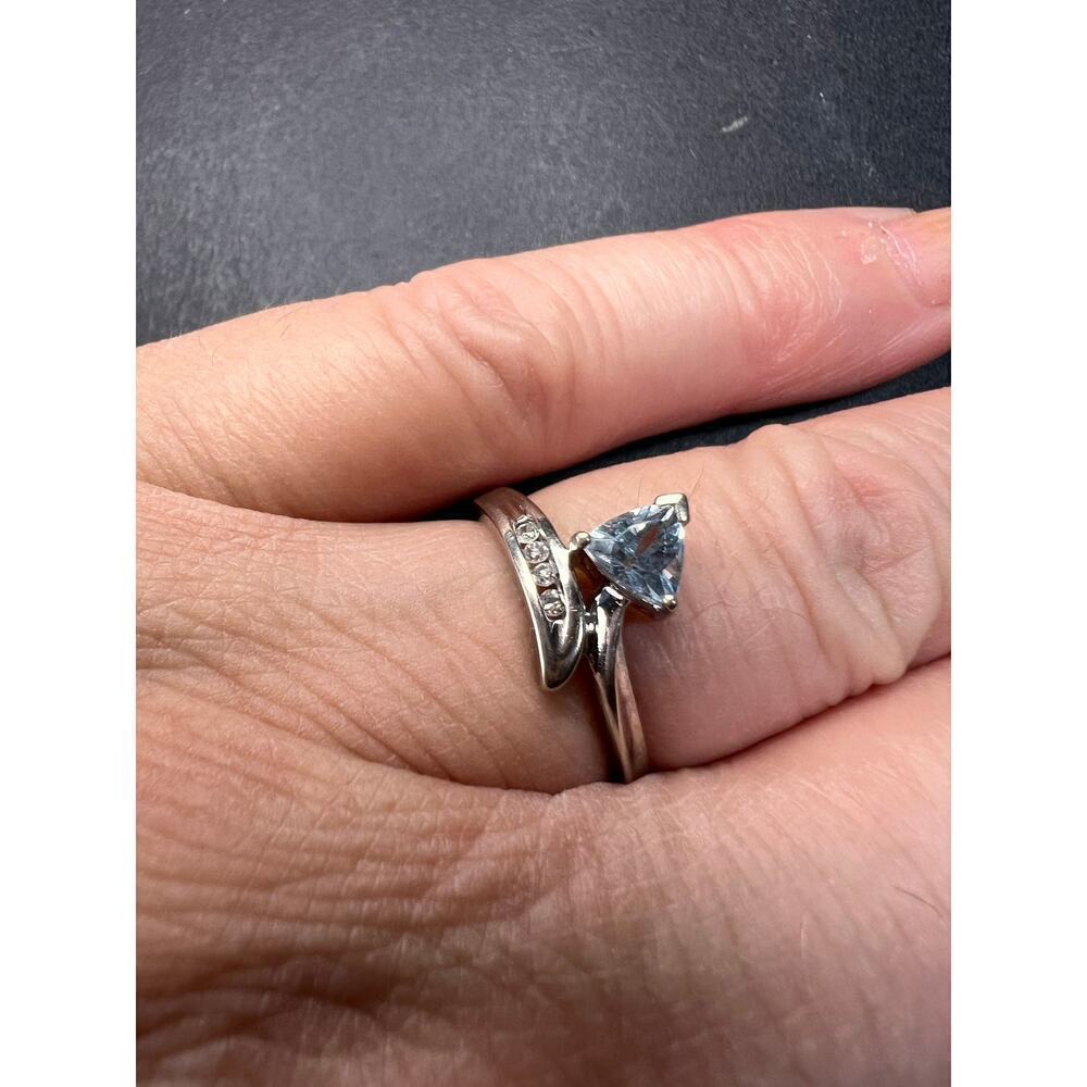 10k white gold Samuel Aaron trillion cut aquamarine and diamond ring size 6.5 - Picture 12 of 16